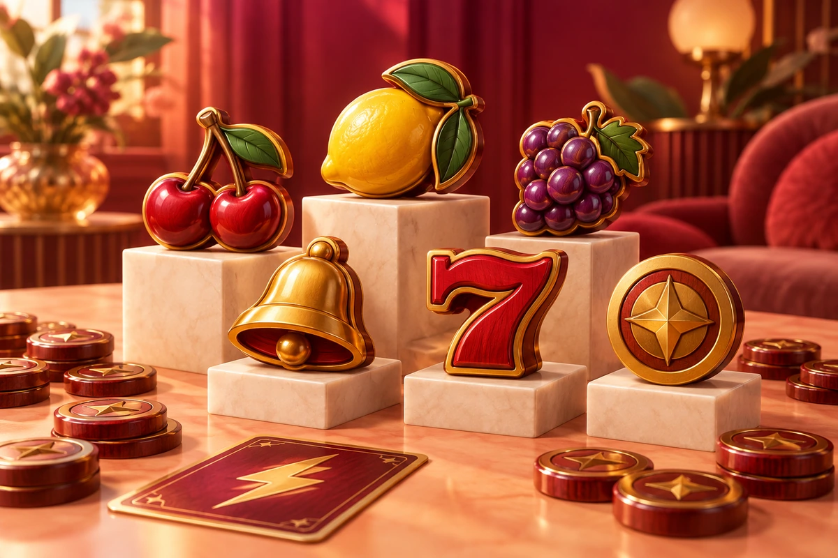 Mavorenali: Six distinct tabletop emblem types: cherries, lemon, grapes, bell, seven and coin
